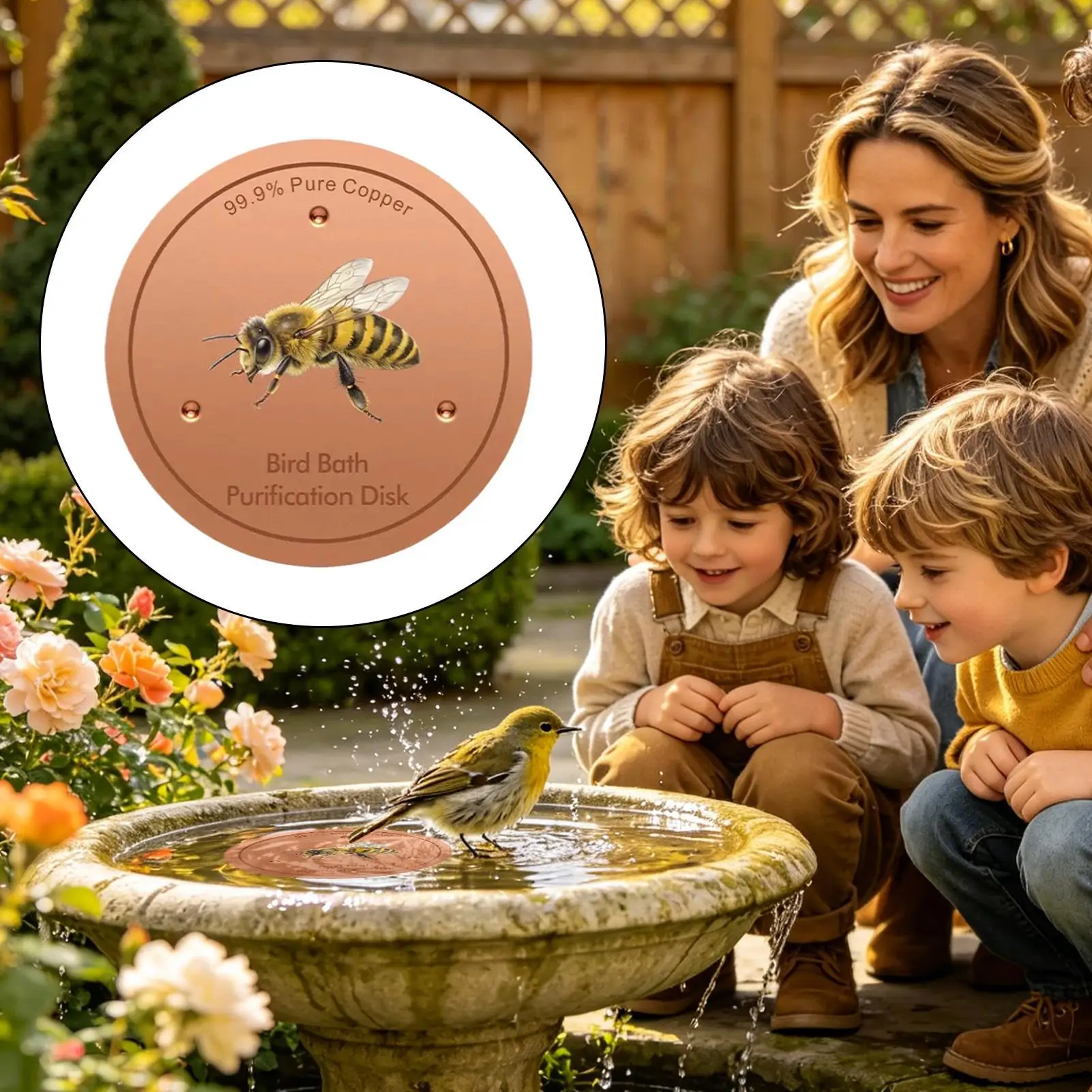 Metal bird bath tray Birdbath Cleaner Water Purification Discs Bird Bath Copper Disk for Outdoor Garden Deck Patio Bowl