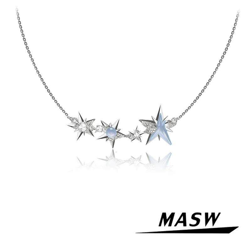 

MASW Original Design Cool Popular One Layer New Blue Star Pendant Necklace For Girl Women Party Wedding Gift Fashion Jewelry