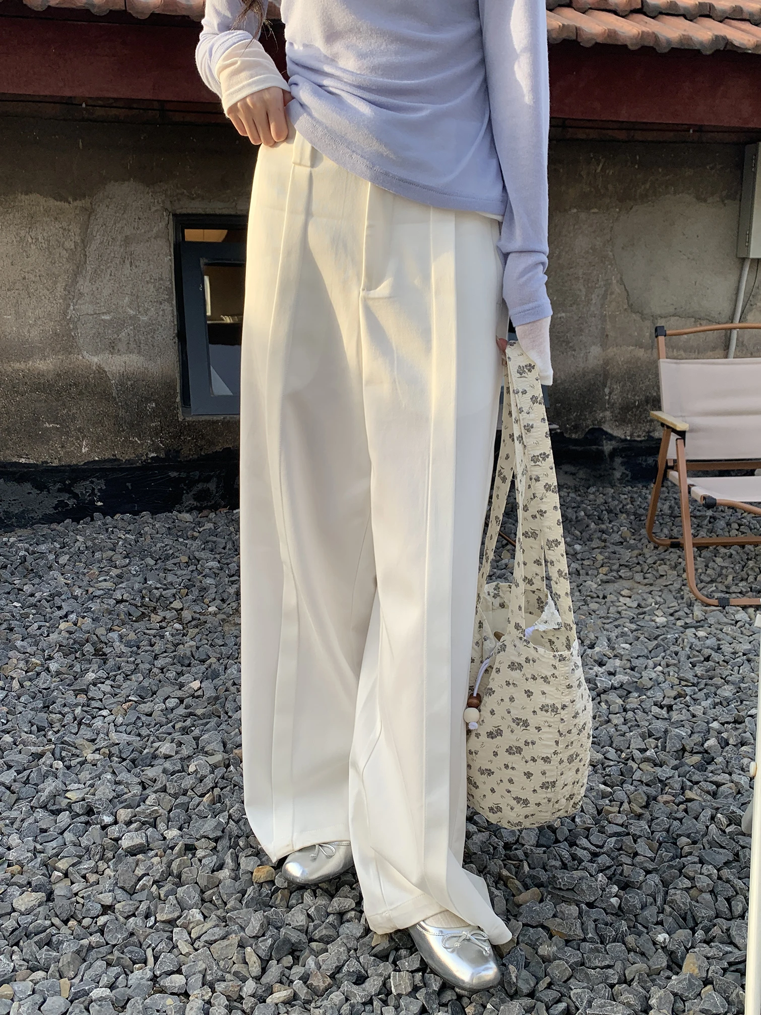 

Брюки Pigpigbig Весна-Лето 2026 с высокой талией, прямые, драпированные, в пол, стройнящие, универсальные, для работы