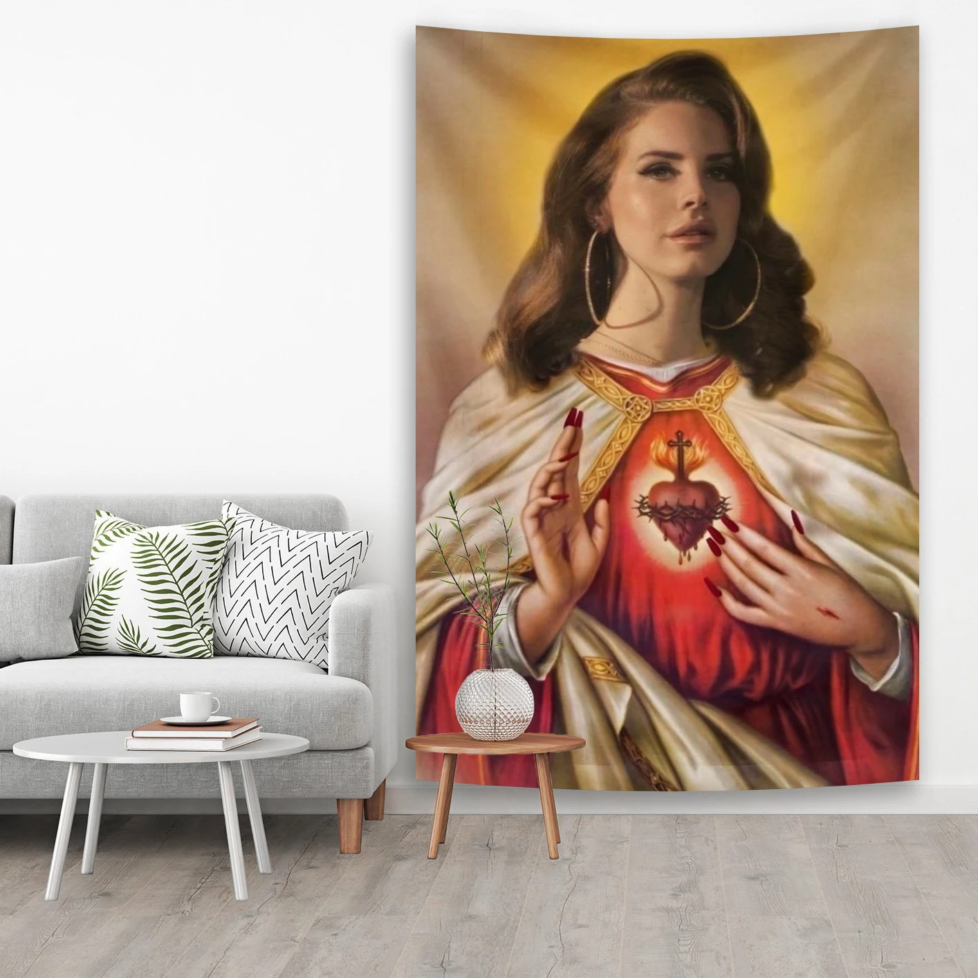 Tapiz religioso de Santa Lana Del Rey, decoración de pared, arte bohemio para habitación, estética Del hogar