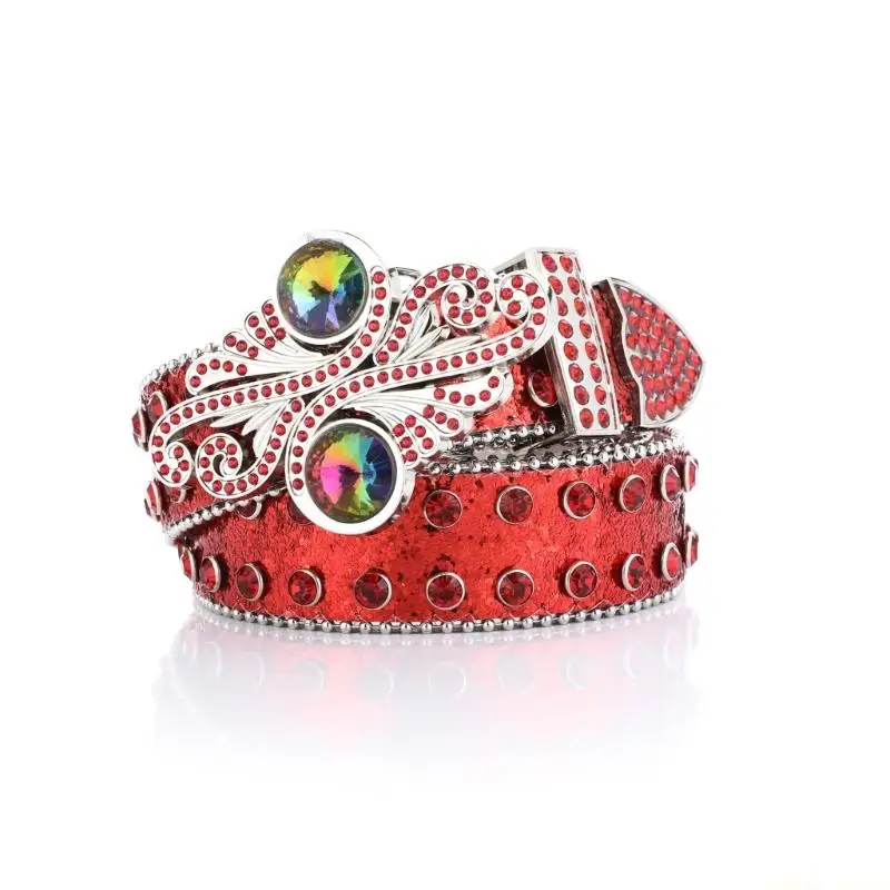 

31BF Элегантный ремень из искусственной кожи со сверкающими кристаллами для женщин, гибкий, удобный, широкий план