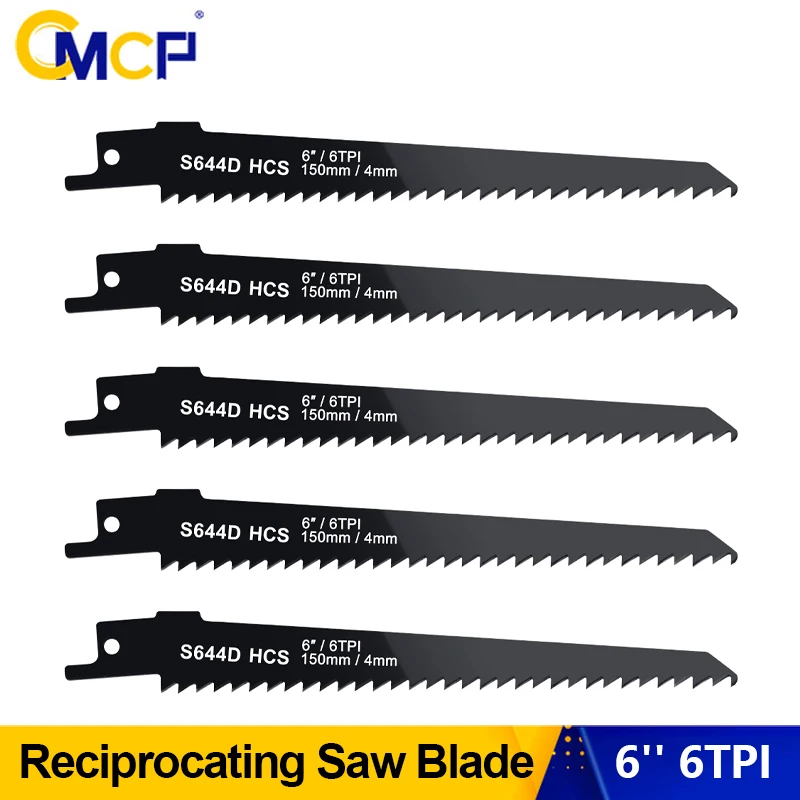 CMCP 1/2/5pcs S644D 6inch Reciprocating Saw Blades 6TPI High Carbon Steel Wood Pruning Saw Blades For Plastic Pipe Metal Cutting