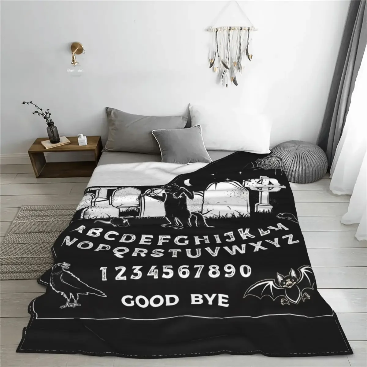 Vintage Ouija Board Mystical Blankets Halloween Cat Playing Violin Poste Plush Soft Throw Blanket for Bedding Lounge Textile