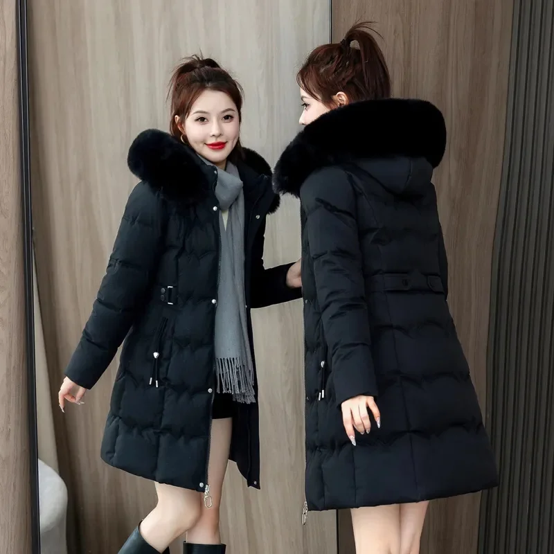 2023 neue Winter Jacke Unten Baumwolle Mantel Parkas frauen Lange Faux Pelz Kragen Gepolsterte Jacke Dicke Lose Gepolsterte Jacke weibliche Mäntel