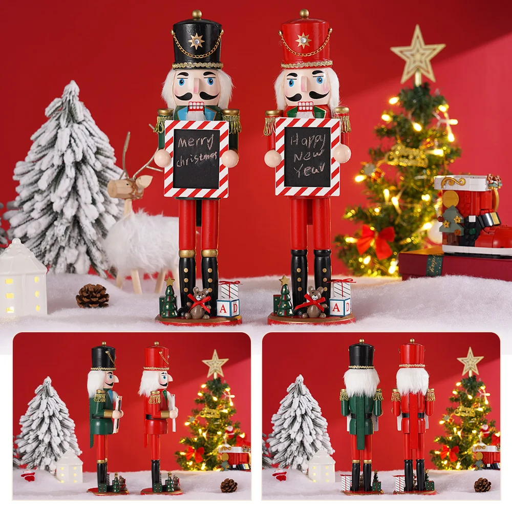 38CM in legno schiaccianoci bambola soldato scrittura a mano schiaccianoci burattino statua ornamento di natale regalo di natale decorazione dell'ufficio domestico