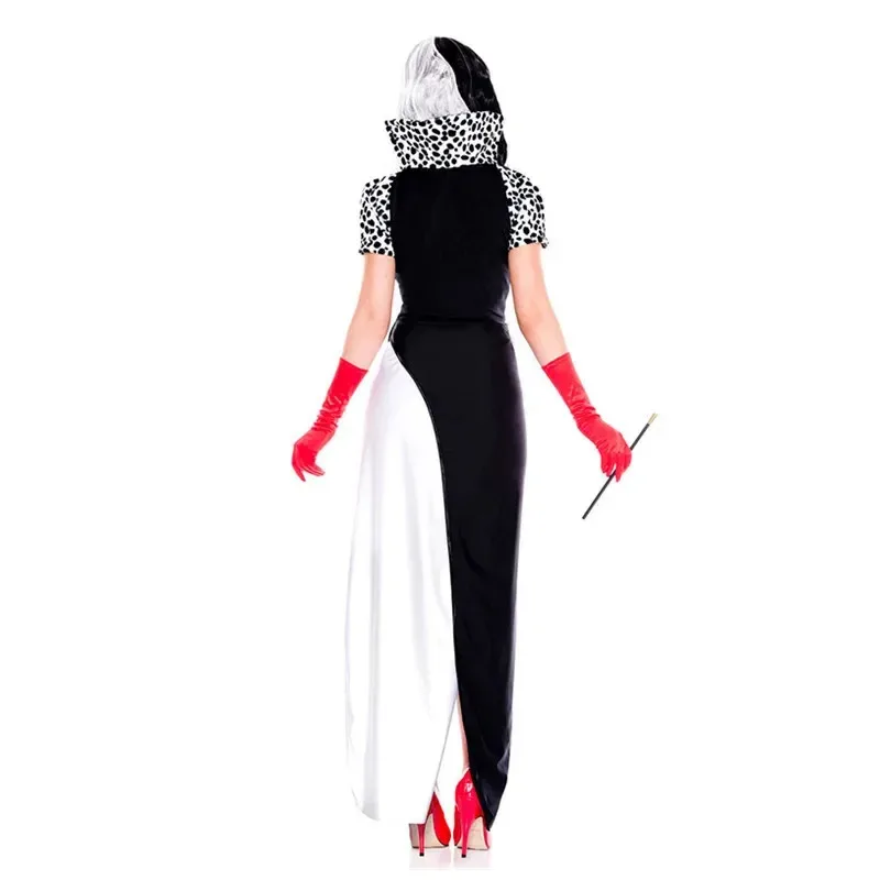 2025 Cruella de Vil Long Dress New Arrive Contrast Color Clown Circus Horror Costume Halloween Ghosts CosplBear House 002