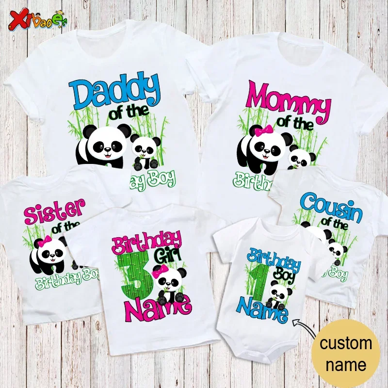 Panda Birthday Party Shirt Birthday Matching Family T-Shirt Outfits Personalized Name Boys Tshirt Party Clothes Baby Onesie Gift