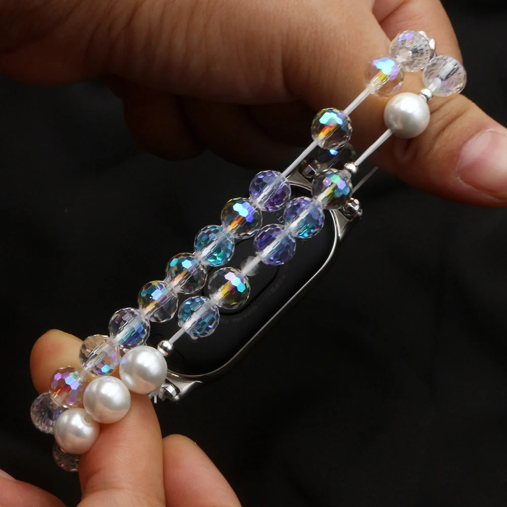 Mi Band 8 สร้อยข้อมือสําหรับ Xiaomi Smart Band 9/ 10 Dressy สายคล้องคอผู้หญิงสายรัดข้อมือ Smartwatch เปลี่ยนเครื่องประดับลูกปัดยืดหยุ่น