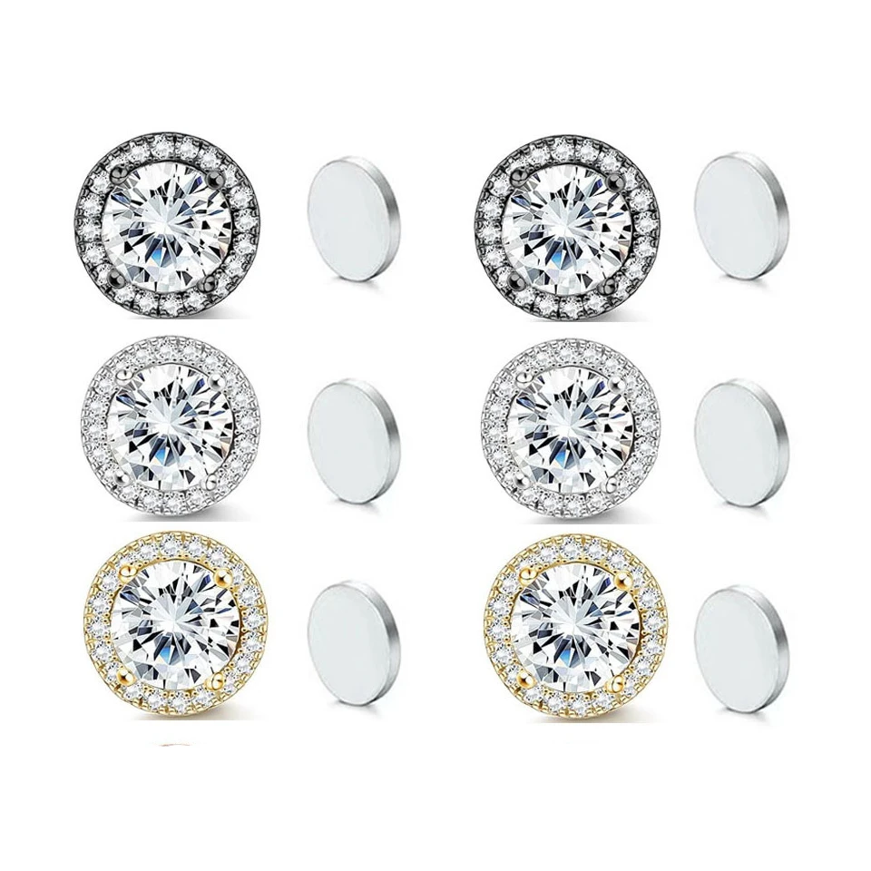 ZAKOL New 1 Pair Buling Cubic Zirconia Stainless Steel Magnetic Ear Clip Simple Fashion No Piercing Stud Earrings for Women Men view 2