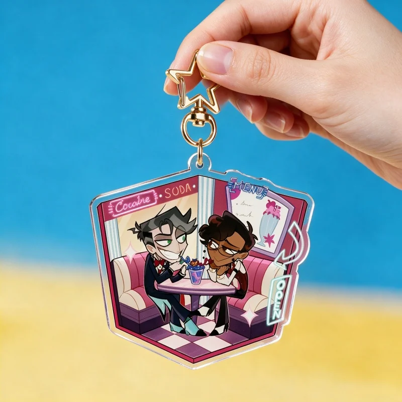 Hazbin Hotel Murdermedia Smoothie Date Chibi Acrylic Keychain Cartoon Character Bag Charm Star Clasp Pendant Anime Fan Gift