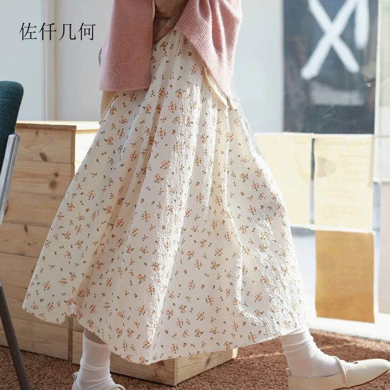 

Floral Skirt Women 2025 New Elastic Waist Printed A-line Kawaii Harajuku Skirts Woman