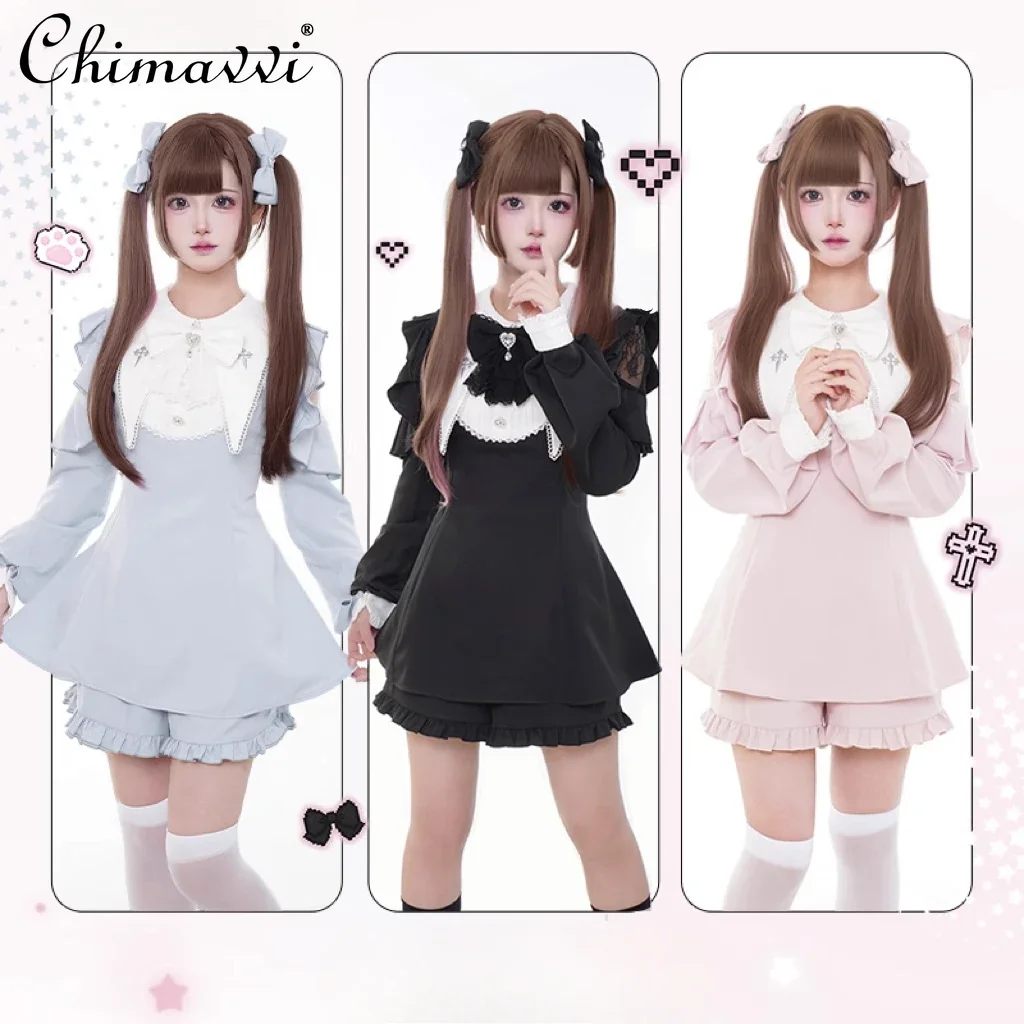 

Original Japanese Mine Series Mass-produced Long-sleeved Dress and Shorts 2-piece Set Spring New Sweet Girl Lady Lolita Sets