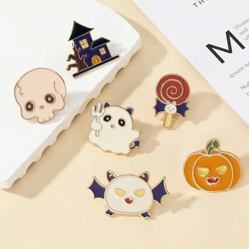 2024 Halloween Drip oil brooch badge pumpkin ghost ghost house bat lollipop troublemaker personalized clothes bag accessories