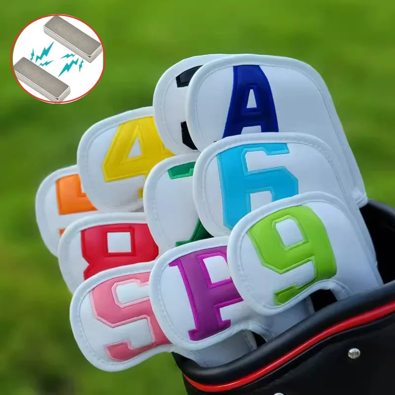 10Pcs Golf Iron Head Covers Magnetic Protector Golfs (3-9 ASP) Head Cover Golf Accessories Golf Iron Cover Golf Headcover