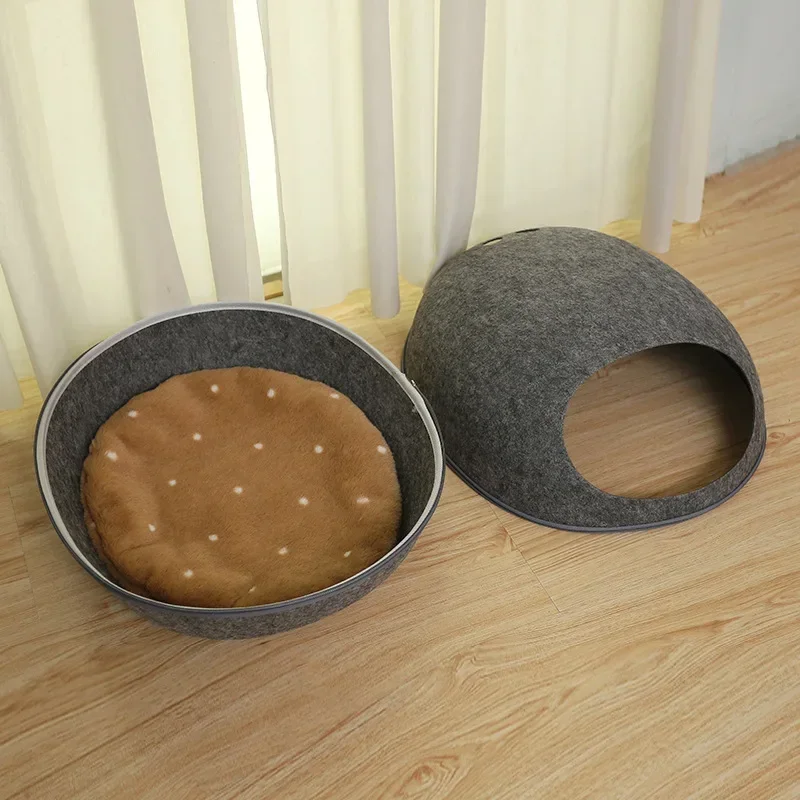 Cats bed artificial felt house for cats sleeping bag with nest pillow eggshell removable breathable half closed pet cave