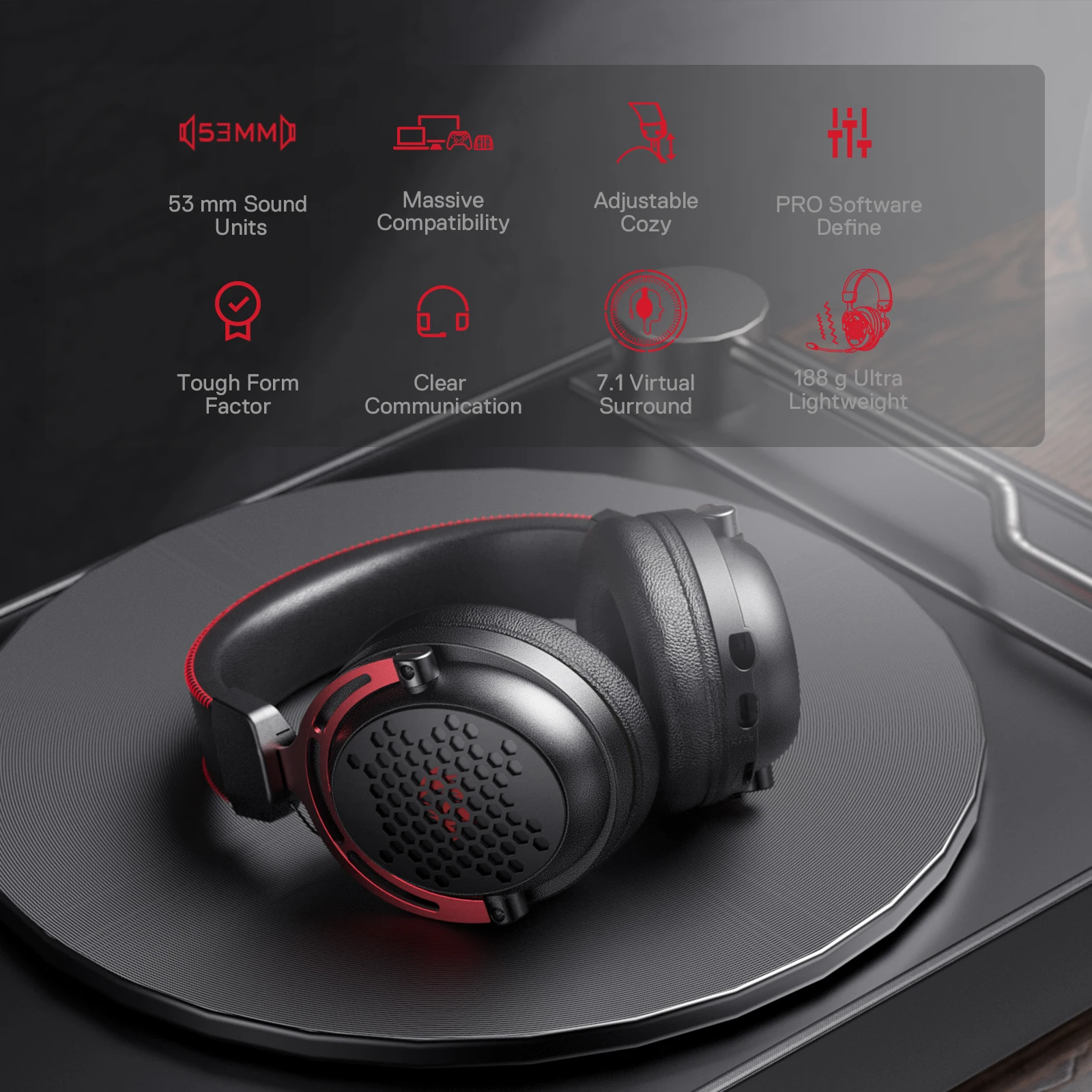 Redragon H386 USB Diomedes Wired Gaming Headset 7.1 Surround Sound 53MM Drivers Detachable Microphone Headphone