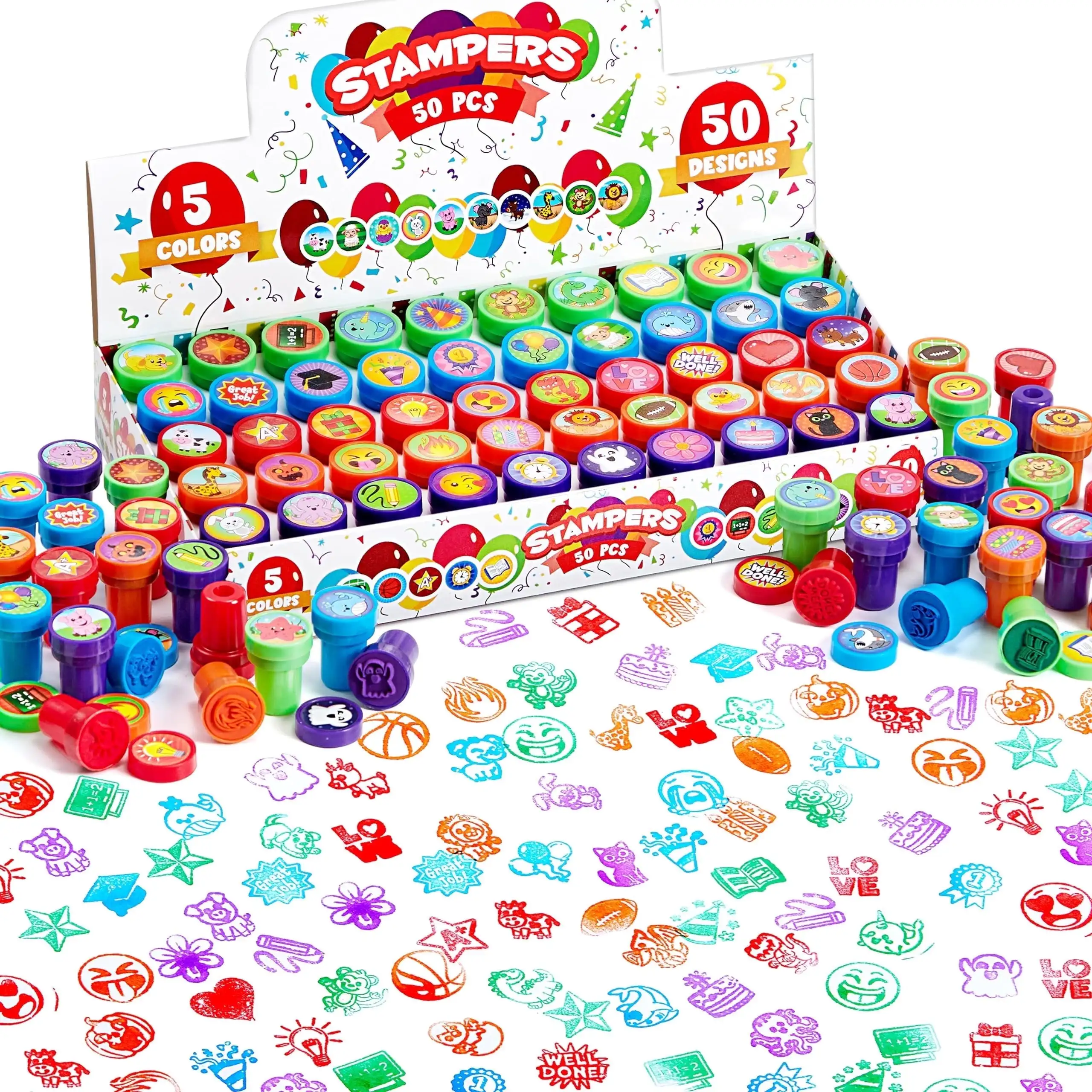 Joyfy 50 stuks diverse stempels zelfinktende stempels voor kinderen verjaardag kerstfeest carnaval prijzen Halloween geschenken