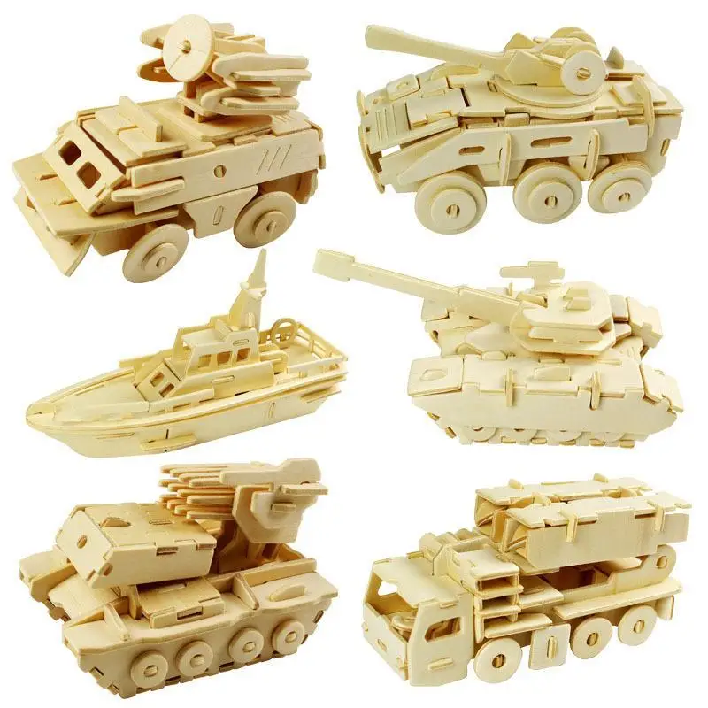 3D DIY Wood Puzzle Military Tank Model Set Creative Assembled Handmade Craft Toy for School Craft Class Educational Supply