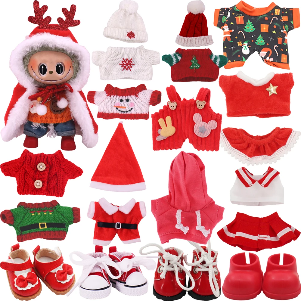Weihnachten Rot Set für Labubu Kleidung Zubehör V1 V2 V3 Plüsch Puppe Spielzeug für Mädchen