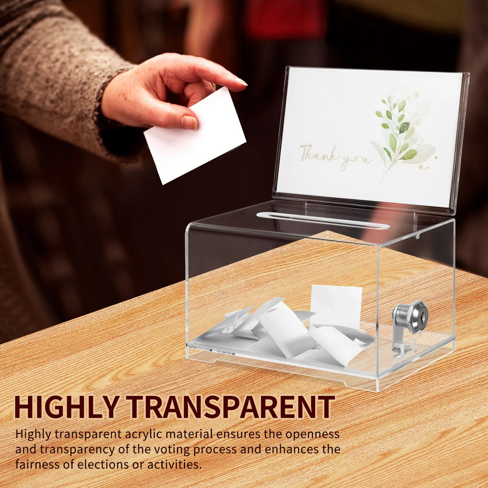 Transparent Acrylic Donation Box with Lock for Voting Suggestions Raffle Tickets Fundraising Charity Office Events Clear Ballot view 6