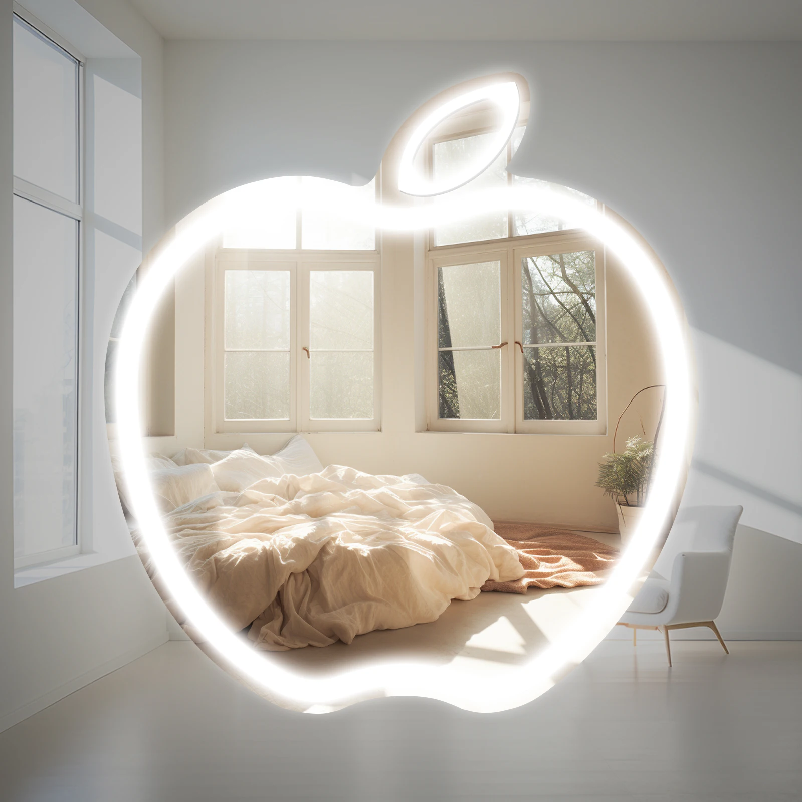

Apple Mirror neon light up decorative mirror, adjustable light, suitable for living room and bathroom, gift for girlfriend