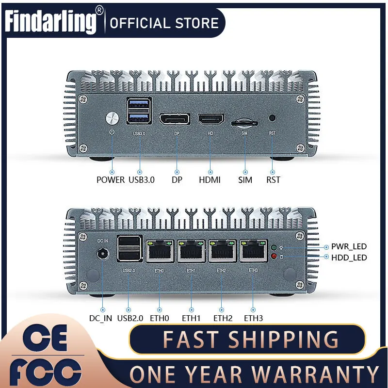 Czterordzeniowy Intel N4000/J4125 4*I255 2500M LAN Mini PC bez wentylatora miękki router HD-MI VGA PfSense urządzenie z ogniwami ESXI AES-NI