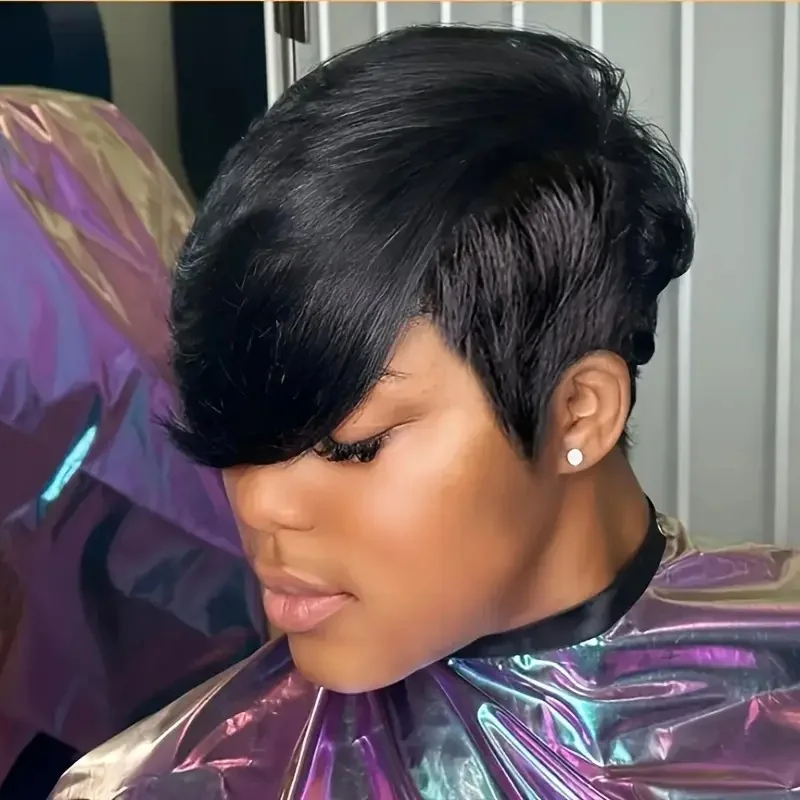 

Короткие парики из натуральных волос, парики с прической пикси, волнистые парики, многослойные парики машинной работы для женщин