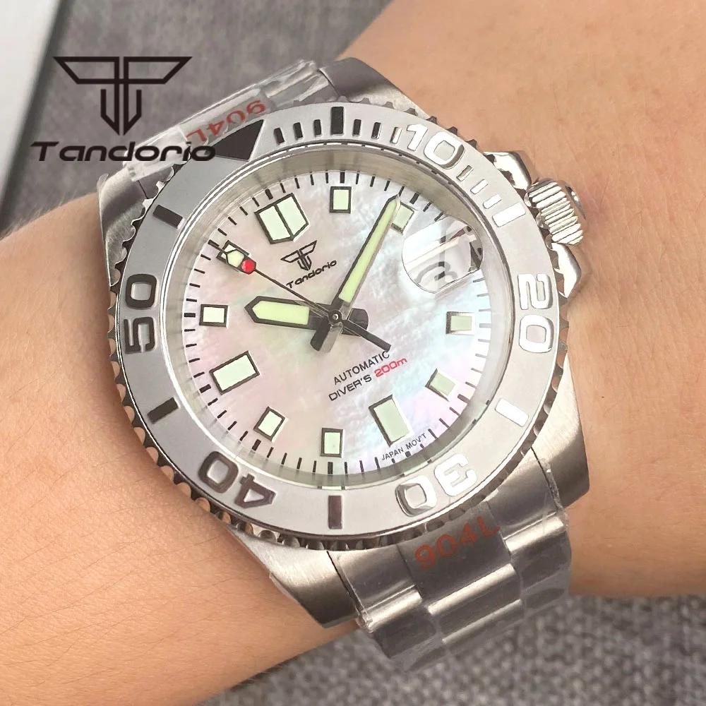 

Tandorio NH35 40mm Automatic Sapphire Dive Watch for Men White MOP Shell Dial Luminous Mechanical Fashion Wristwatch 20bar