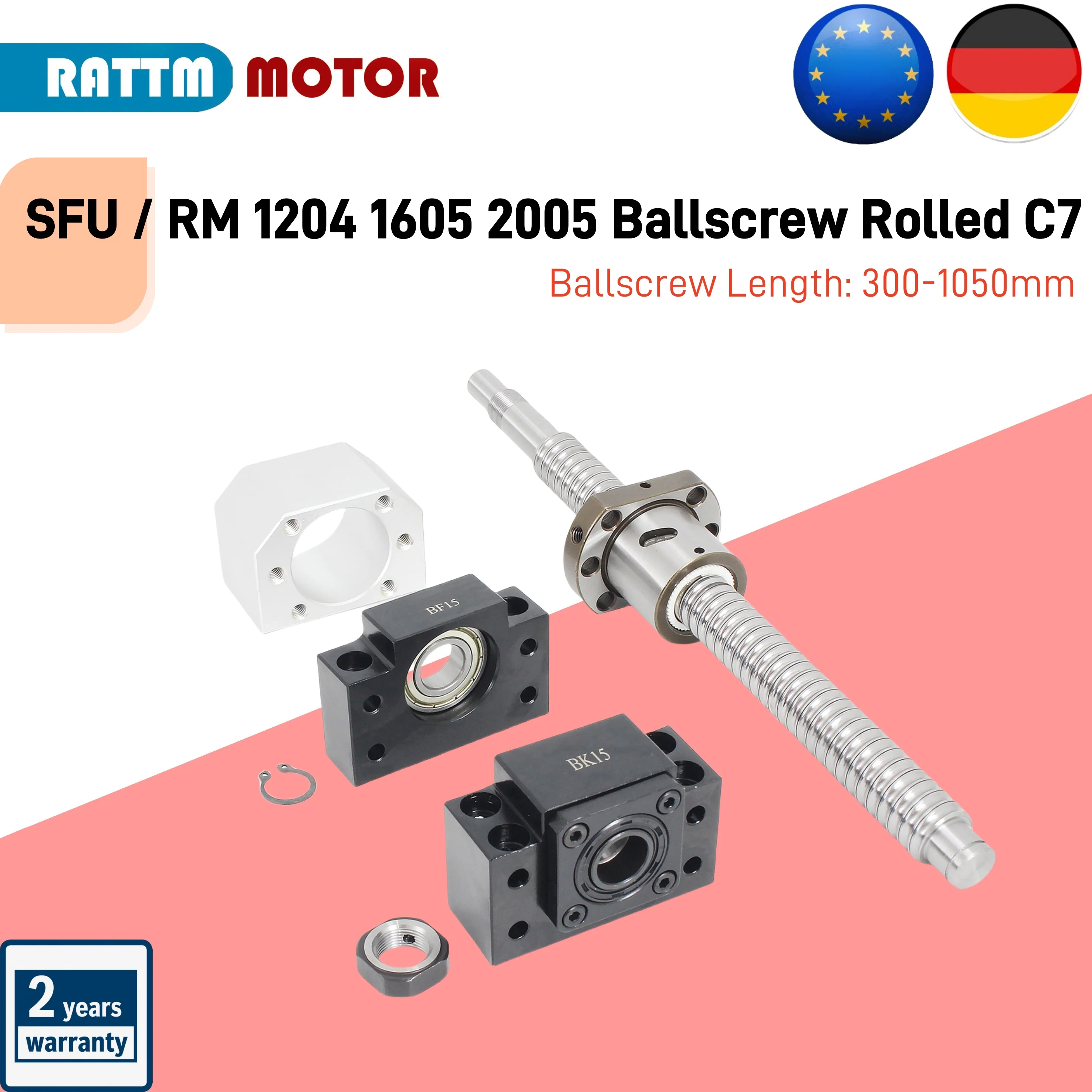 【EU-Lager】 SFU / RM 1204 1605 2005 Kugelumlaufspindel gerollte C7-Kugelumlaufspindel + Kugelmutter + BK BF Endstütze + Kugelmuttergehäuse CNC-Teil
