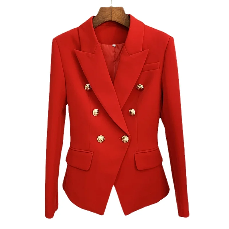 

High Quality Lion Head Gold Buttons New in Outerwears Ladies Office Business Blazer Jacket Women Lapel Long Sleeves Slim Suit