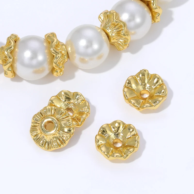 18K Gold Plated Brass Wave Shape Beads Caps 8mm Spacer End Caps For DIY Handmade Bracelet Jewelry Making Accessories