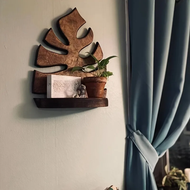 Retro Wooden Turtle Back Bamboo Storage Rack Brown Background Wall Mounted Plant Organizer Decorative Hanging Garden Display