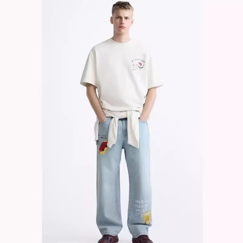 

New 2024 Summer ex Loose Fit Printed ort Sve T-irt Hoodie Versatile Comfortable Breathable Polyester Fiber round Ne