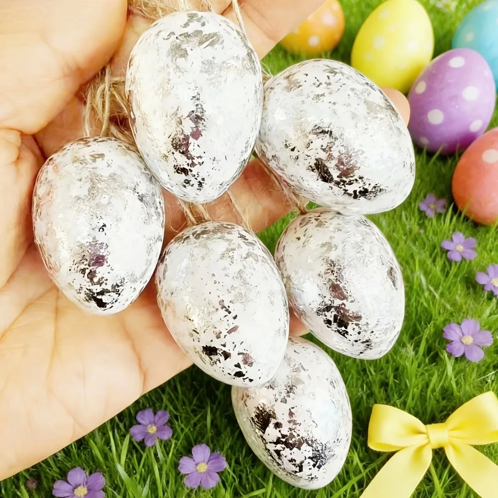 

24 Piece Household Plastic Easter Silver/Golden Foil Egg Simulated Hanging Easter Hanging Egg DIY Easter Egg Pendants Door