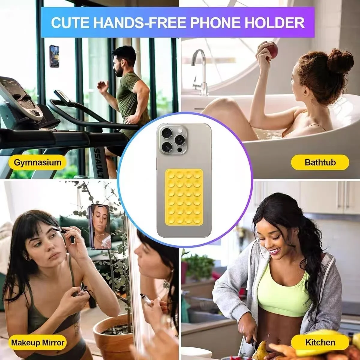 Suporte de Telefone de Silicone com Ventosa Multifuncional, Suporte de Parede Quadrado Antiderrapante com Adesivo Traseiro de Face Única