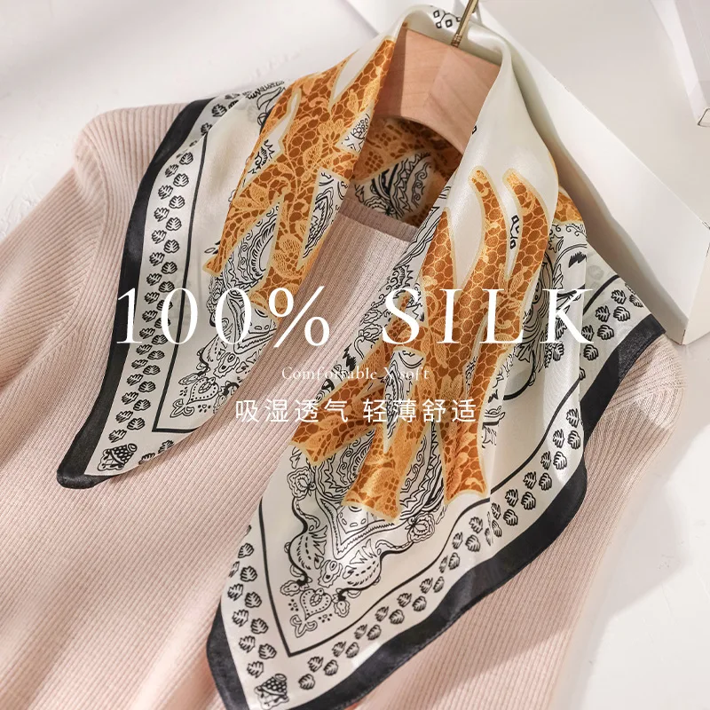 

100% Real Silk Scarf Hairband Female Bandana Hair Bands Foulards Femme Soft Shawl Wraps Neckerchief Hijab Daily Outfit Style