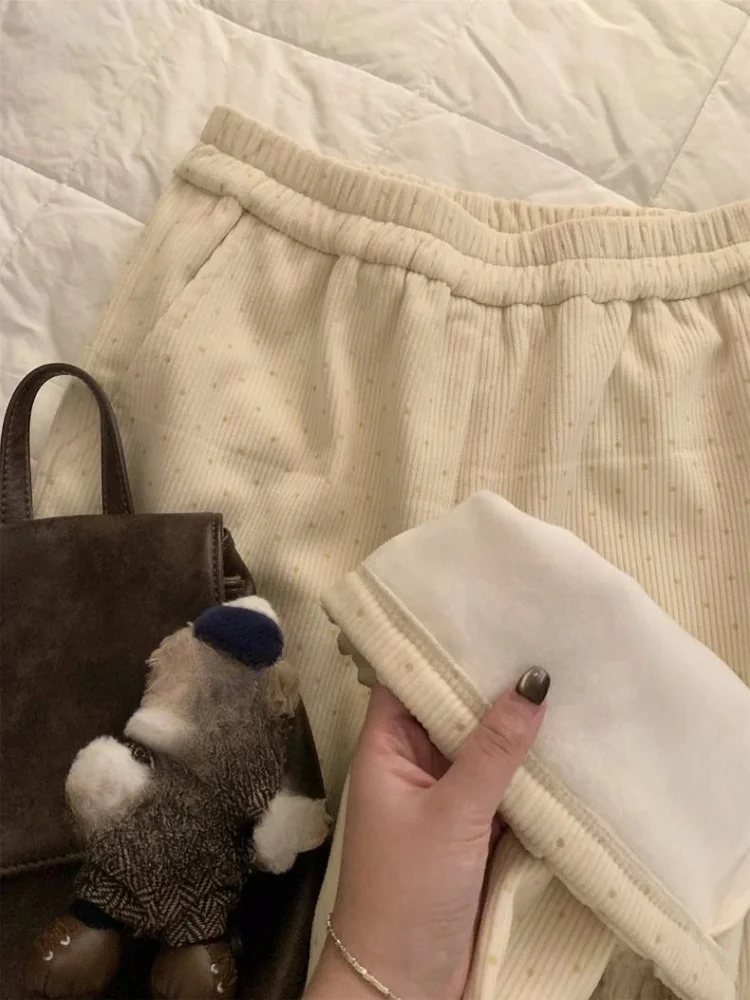 Japanse Leuke Polka Dot Gedrukt Corduroy Broek Vrouwen 2025, Nieuwe Schimmel Rechte Veelzijdige Broek Y2k Streetwear