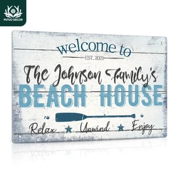 Putuo Decor 1pc Custom Metal Tin Sign, Welcome to Beach House Enjoy, Vintage Plate Wall Art Decoration for Beach House, Gifts