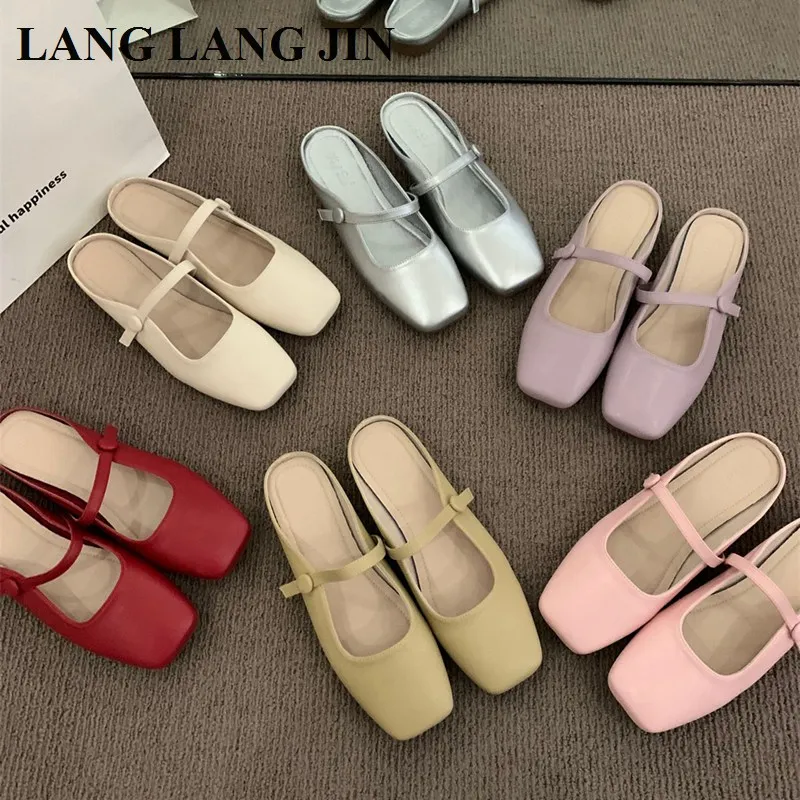 

Women Flats Mule Shoes Lightweight Casual Loafer Flat Ballerina Fashion Square Toe Slip On Vintage Soft Moccasin Mary Jane Mujer