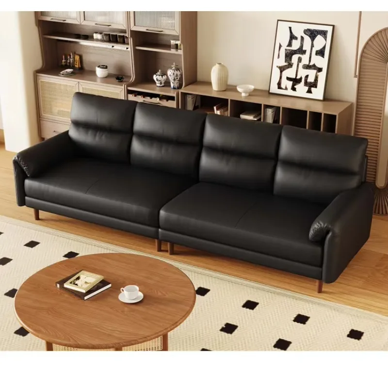 LMM small apartment living room leather sofa first layer cowhide three-person simple office sofa