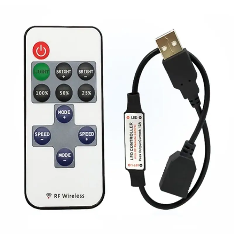 

HFES 11 Keys LED Strip Controller Mini Dimmer RF Remote 5V USB Interface Controller For 5050/2835 Single Color LED Strip