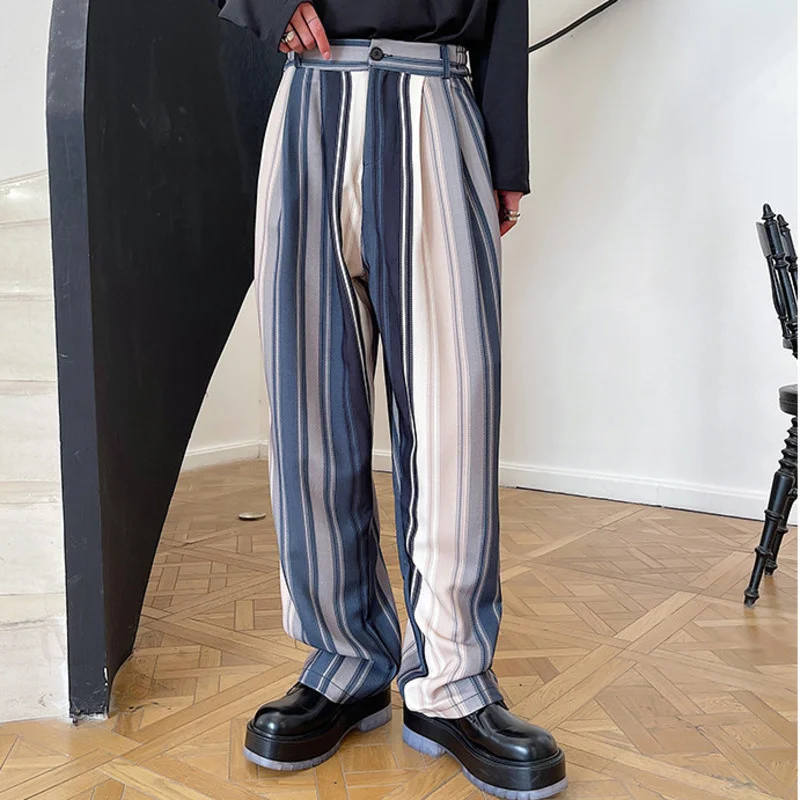 

Vintage Menswear Striped Casual Long Pants High Waist Straight Trousers 2022 New Loose Chic Suit Pants Spring Winter Cloth