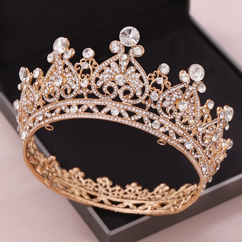 Vintage Silver Color Tiaras Crystal Round Big Crown Bridal Crown Tiara Wedding Queen Crown Hair Jewelry Bride Hair Accessories