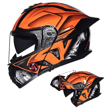 DOT Approved Full Face Motorcycle Helmet Dual Lens Flip Up Motocross Helmet Dual Visor Modular Adult Men Cascos Para Moto