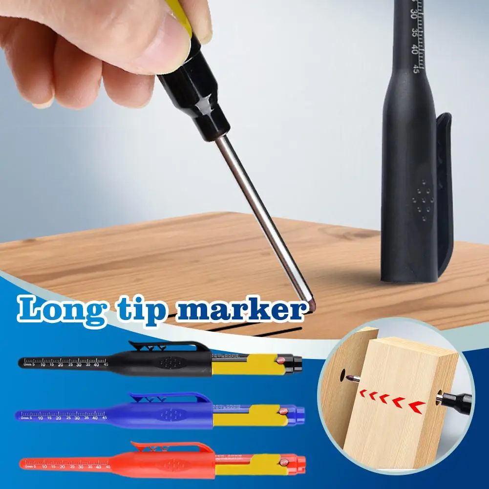 45mm Deep Drill Hole Long Nib Waterproof Marker Pens Multifunctional For Bathroom Woodworking Long Head Carpenter Pen 1pcs W7L6