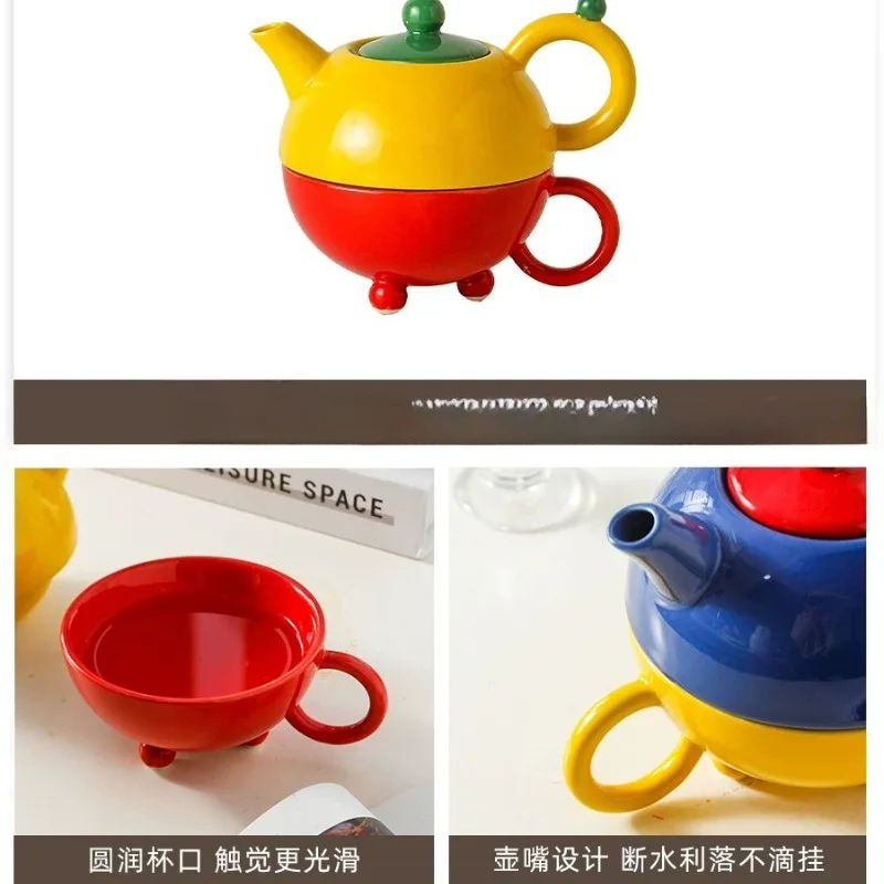 Tea set ceramic, cute cartoon child and mother pot