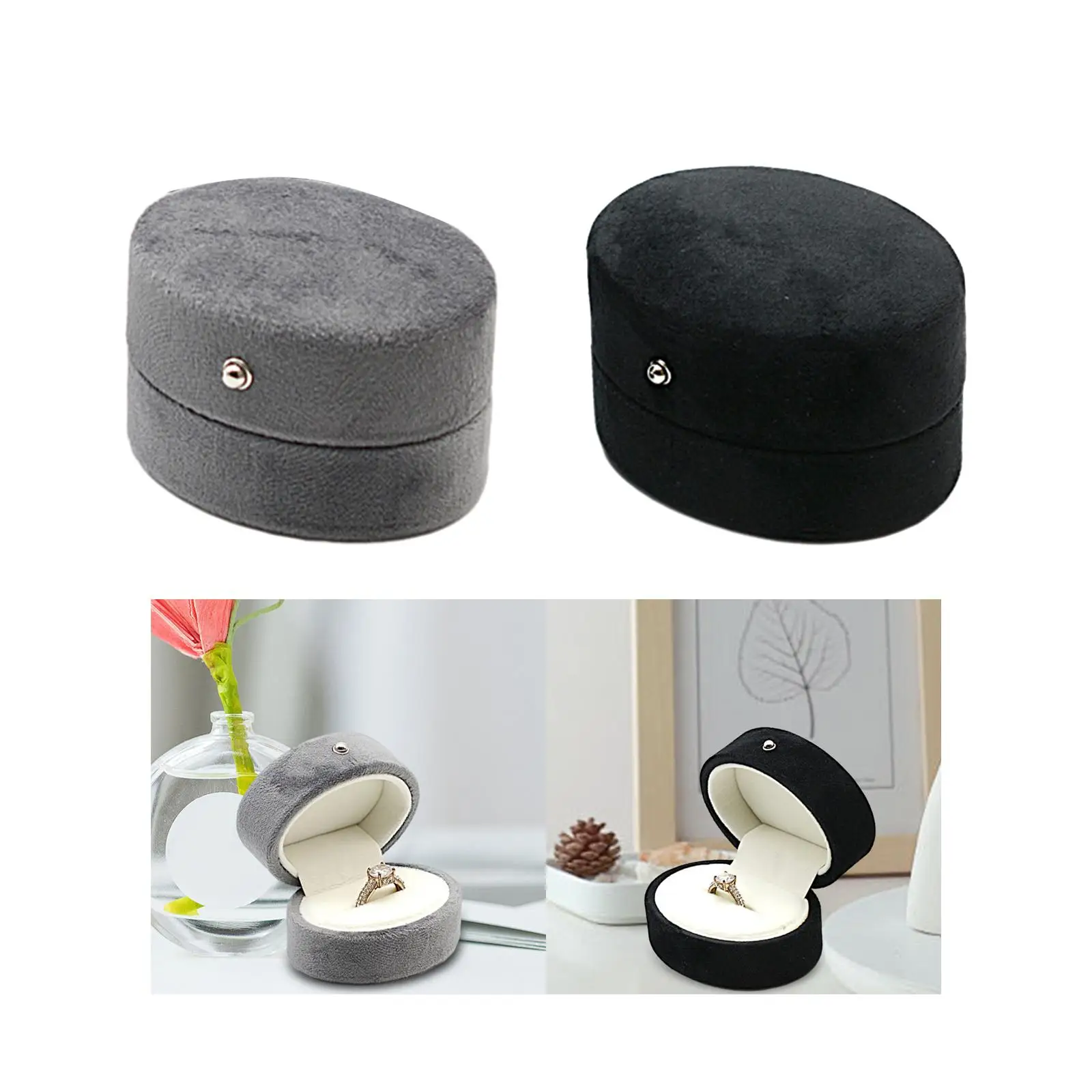 

Wedding Ring Box Portable Oval Trinket Case Velvet Interior Jewelry Box for Engagement Proposal Birthday Anniversary