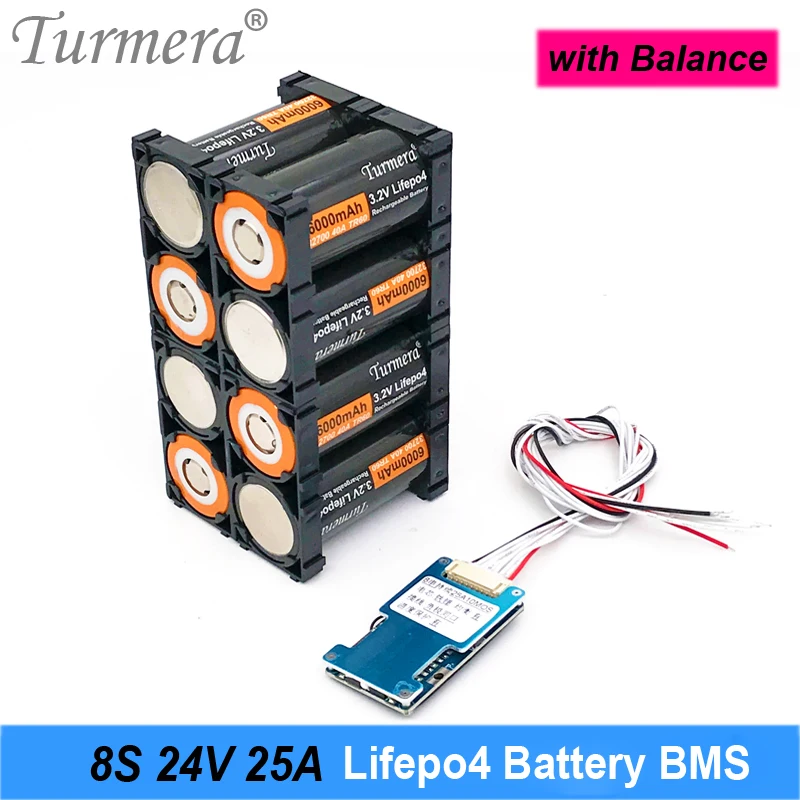 Turmera 8S 24V 29.2V 25A Lifepo4 Bateria BMS Płytka zabezpieczona przed równowagą dla 18650 32650 32700 33140 Zastosowanie ogniw