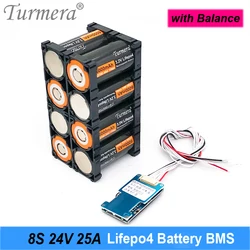 Turmera 8S 24V 29.2V 25A Lifepo4 Bateria BMS Płytka zabezpieczona przed równowagą dla 18650 32650 32700 33140 Zastosowanie ogniw litowo-żelazowo-fosforanowych