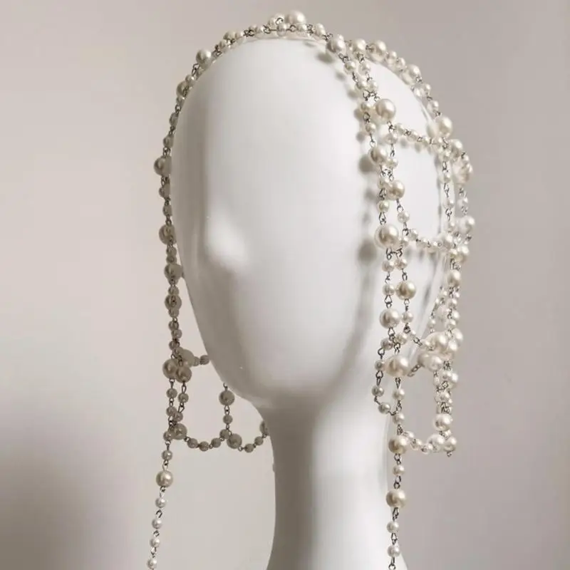 

39BB Stylish Unisex Beaded Hat Headpiece Faux Pearls Cosy And Fashionable Choice For Outdoor Activity Or Photoshoots